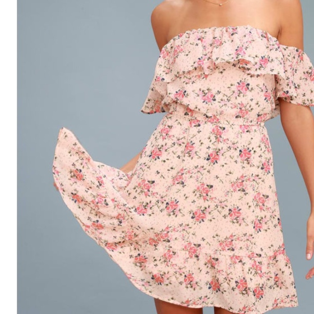 Lulu’s blush floral print off shoulder dress